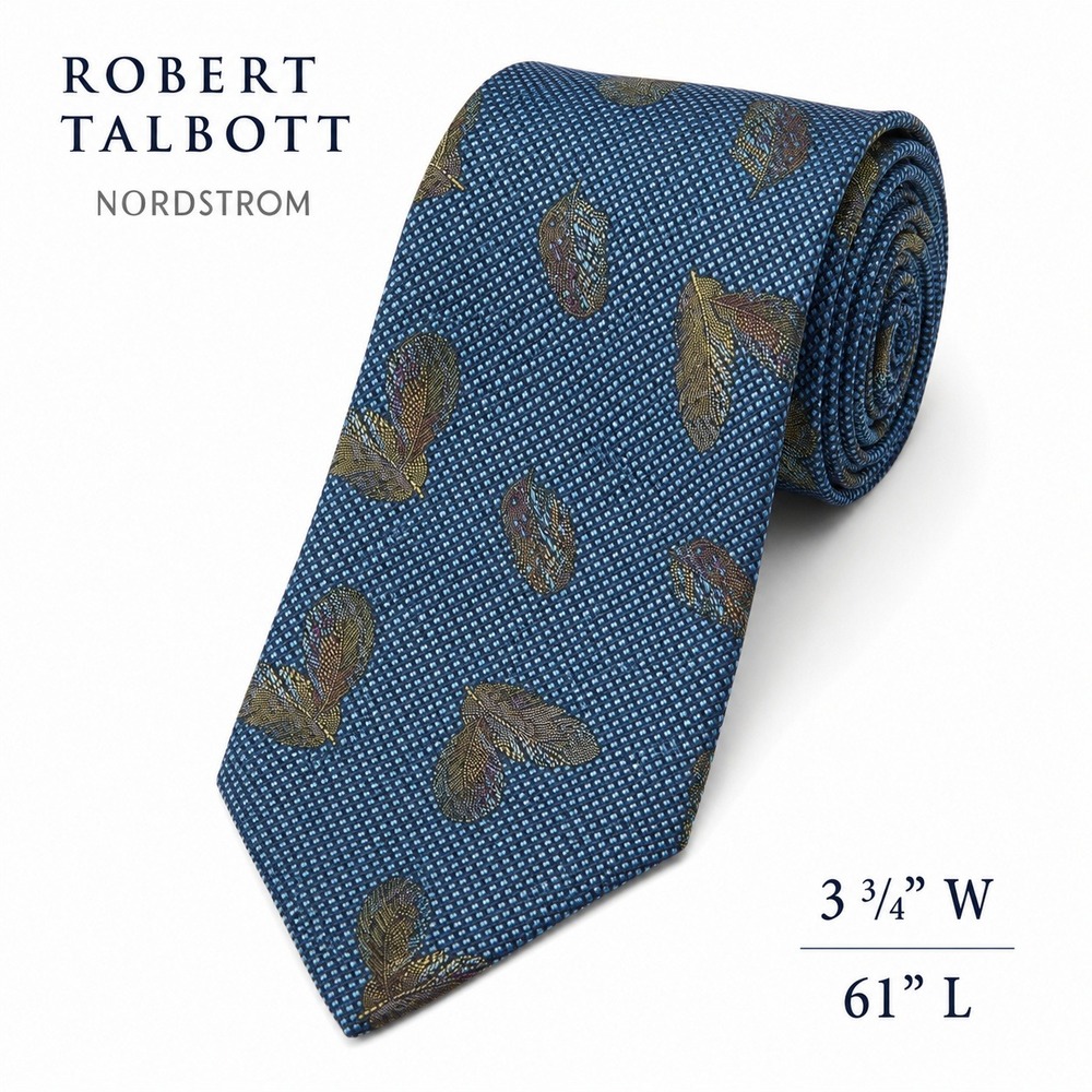 Robert‎ Talbott Best of Class Nordstrom Blue Silk Feather Print Tie 3.75x61